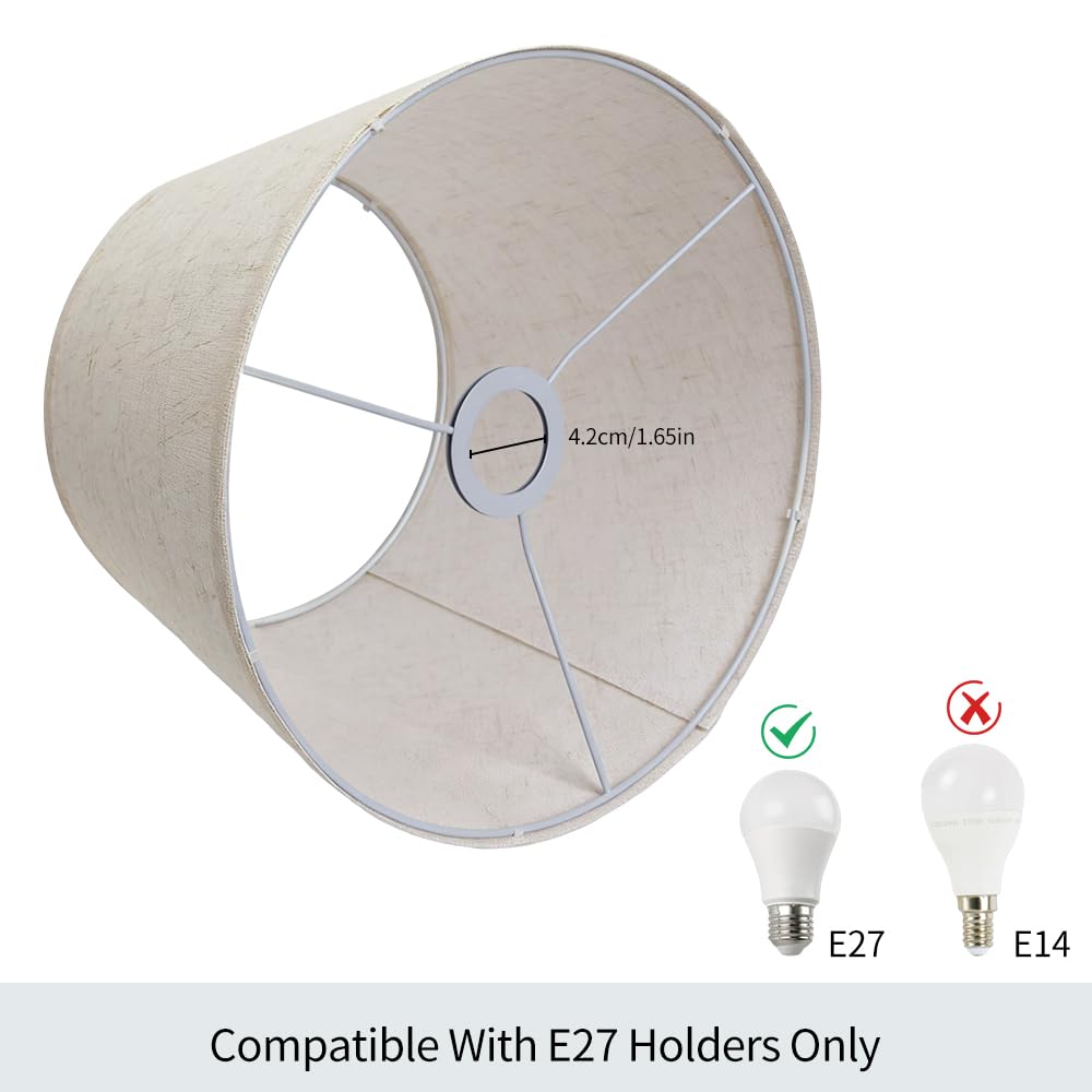 Stoff Lampenschirm, Mittlerer Trommel Lampenschirm für Tischlampe Wandlampe Nachttischlampe und Stehlampe, Naturleinen Hardcover Handgefertigt, 12" x 12" x 8" Spider (Weiß-2)