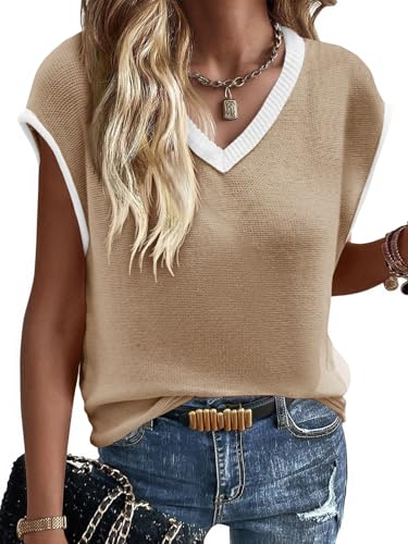 Image of Imily Bela Summer Cap Sleeve Sweater Vest for Women Casual V Neck Sleeveless Knit Pullover Tank Tops 2025 Spring Shirts