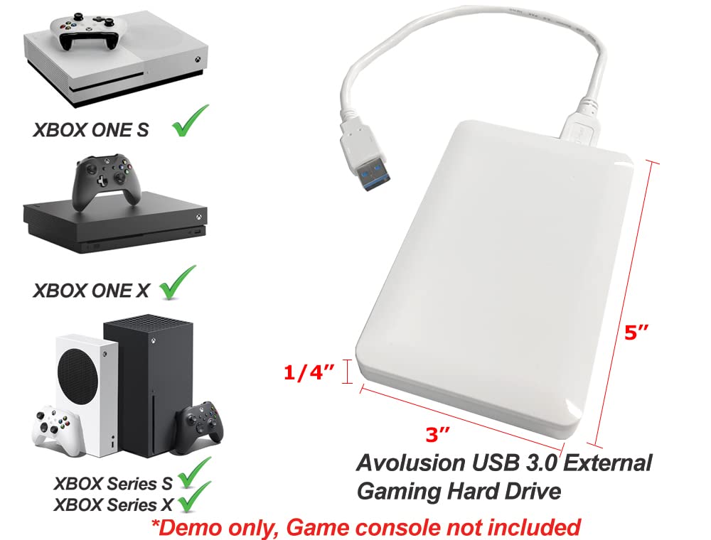 Avolusion Disco duro externo portátil para juegos USB 3.0 de 1 TB (para Xbox One X, S y Series X|S - preformado) blanco