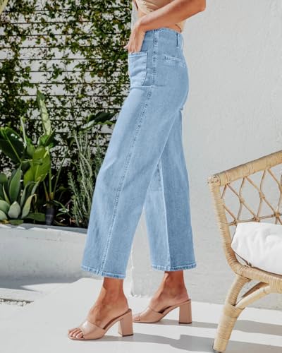 Cicy Bell Womens High Waisted Cropped Jeans Trendy Stretchy Button Fly Straight Wide Leg Capri Denim Pants2