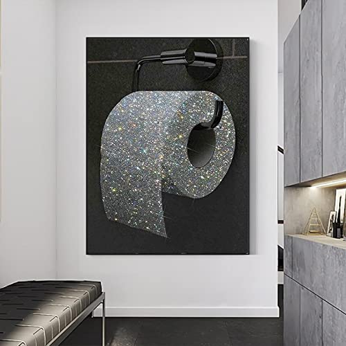 Canvas Schilderij Wall Art Wc Papierrol Kleur Glitter Diamant Creatieve Print Foto 'S Voor Badkamer Decor Poster 60x80 Cm (24x32in) Frameloos - Afbeelding 3