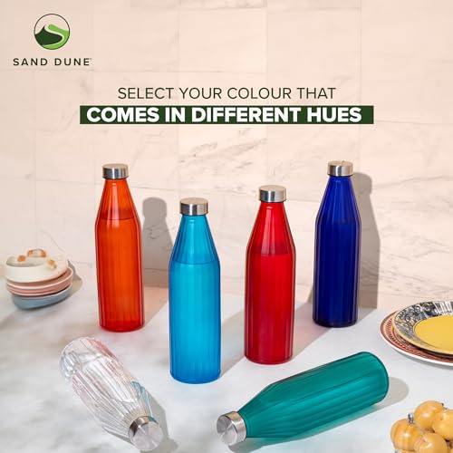Image of SAND DUNE BlueColour Glass water bottle, 800 ml Each, Set of 1, with Leak-Proof Airtight Stainless-Steel Lid for Water, Smoothie, Juices - Reusable Travel Glass Drinking Fridge Bottles