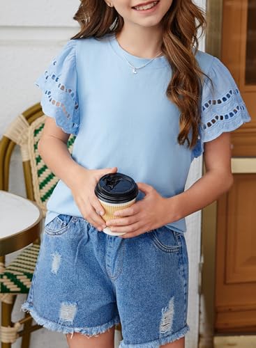 Image of blibean Girls Summer Short Sleeve Shirts Cotton Tops Size 4-15 Years Old