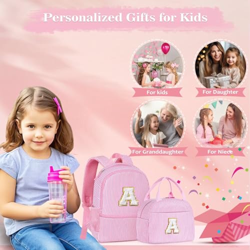 YOOLIFE Backpack for Girls Kids Toddler, Lunch Bags for Teen Girl, Birthday Gifts for 6 7 8 9 10 Year Old Girls Bookbag, Pink E3