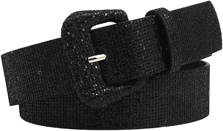 COTIM COYIN Broad Girls Sequin Sparkly Leather Belt