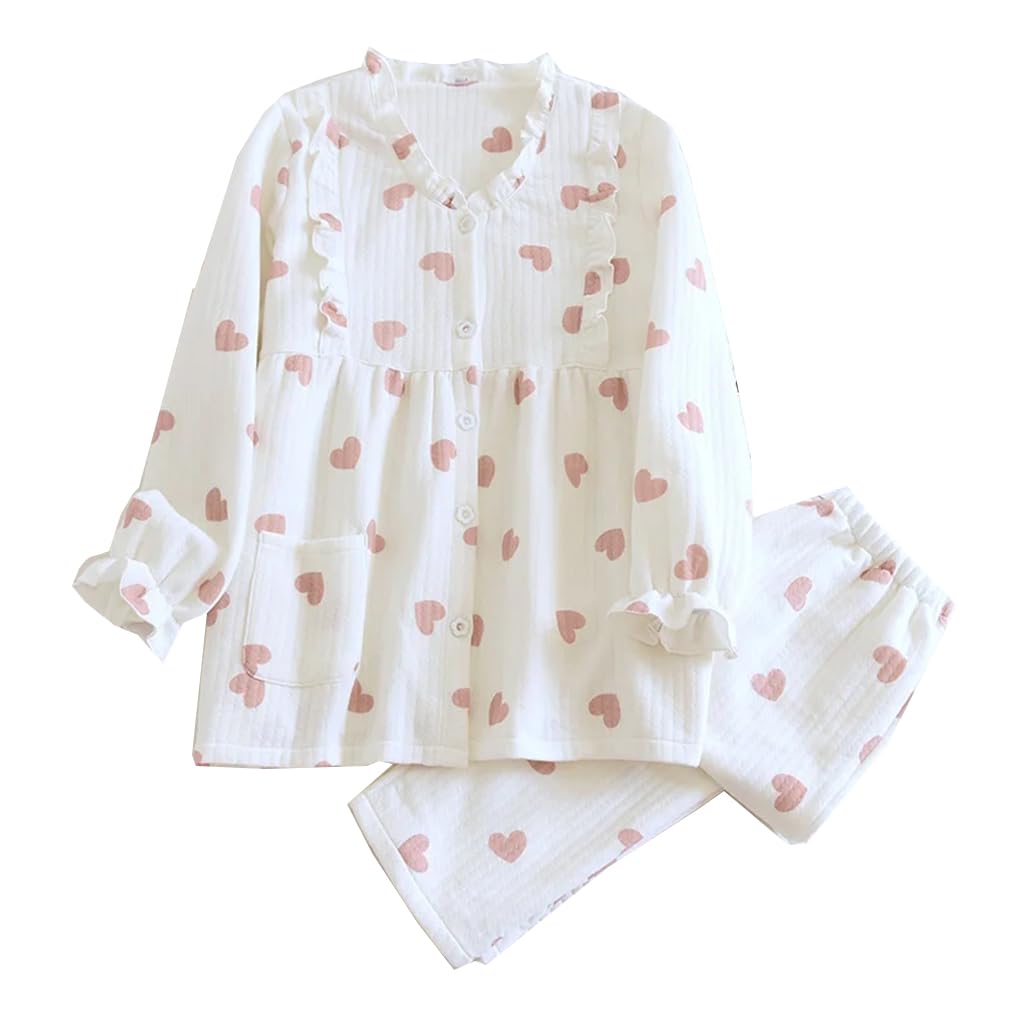 Conjunto de pijama de invierno de manga larga con estampado de algodón para mujer, ropa de dormir para el hogar, conjunto de descanso