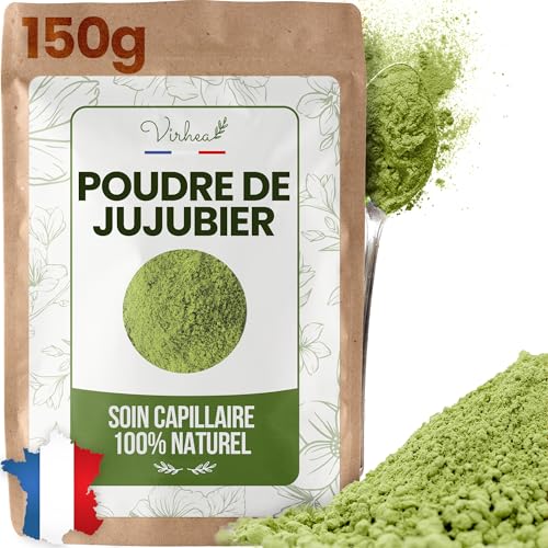 VIRHEA Poudre de Sidr 150g - Poudre de Jujubier Naturelle pour Cheveux et Visage - Qasil Ayurvédique Hydratant et Volumisant - Soin Capillaire et Masque pour Pousse et Volume