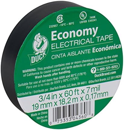 Duck Brand 3/4-Inch by 60 Ft Utility Vinyl Black Electrical Tape, Single Roll (299006)