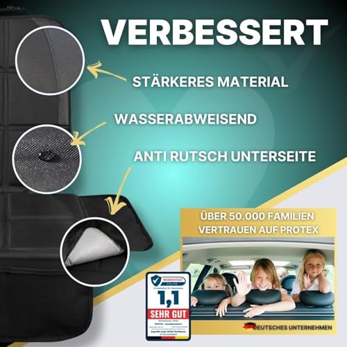PROTEX Kindersitzunterlage [Testsieger 2025] ISOFIX-geeignet | Wasserabweisender Polyester Stoff mit gepolsteter Sitzfläche | L – Ansicht 2