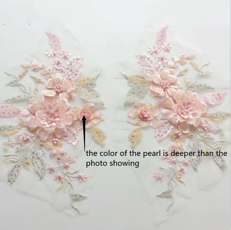 Col dentelle fleur rose broderie pour customisation vêtement - 4