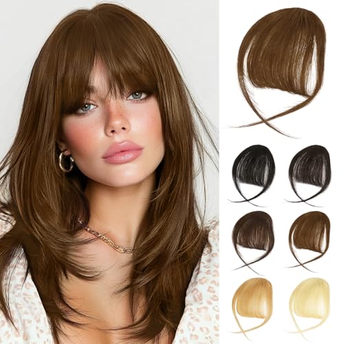 Sofeiyan 100% Humano Cabello Flequillo Francés Remy Flequillo Postizo Pelo Natural Clip Hair Flequillos Limpio Pieza Clip en Postizos Pelo Naturales para Mujer,Marrón Oscuro