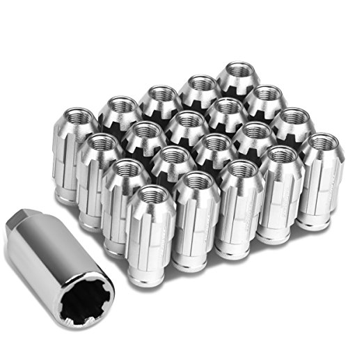 Image of DNA MOTORING LN-ZTL-9025-125-SL 20Pcs M12 x 1.25 Open End Style Wheel Lug Nuts w /Deep Drive Extension Adapter, 24mm OD /50mm H, Silver