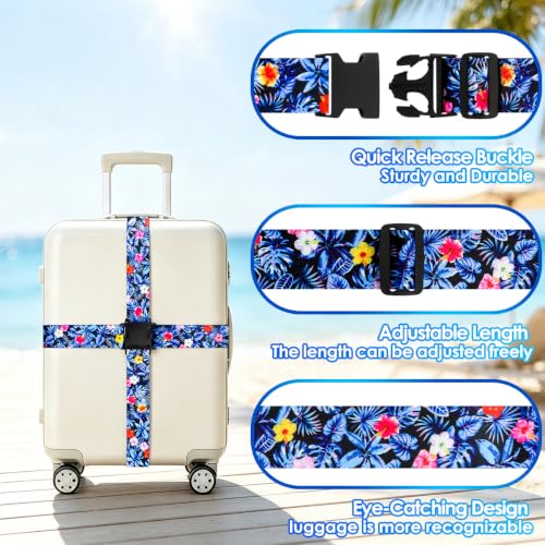 Image of Gutsdoor 2 Pack Luggage Straps for Suitcases, Adjustable Travel Belt, Suitcase Straps with Dual Lock, Quick Release, Over Handle, Luggage Connector Straps & Bright Luggage Belt. (Island Bloom)
