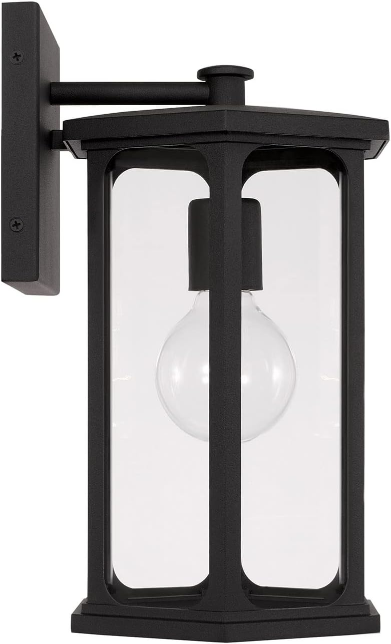 Capital Lighting 946611BK Walton Clear Glass Hexagonal Outdoor Wall Lantern, 1-Light 100 Watt, 13" H x 8" W, Black