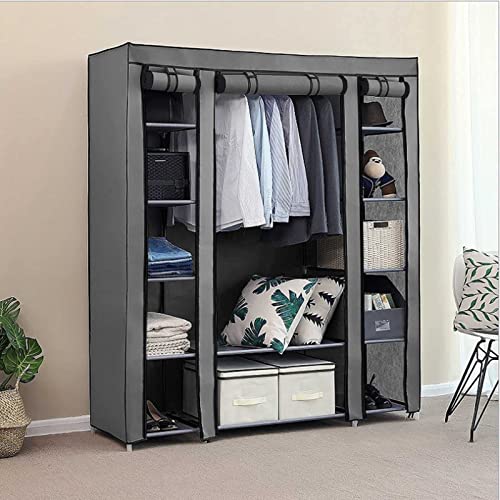 Holdfiturn Canvas Wardrobe,Canvas Wardrobes For Bedroom,Fabric Wardrobes For Bedroom,Portable Wardrobe For Clothes Child'Toys Shoe Bags (Grey)