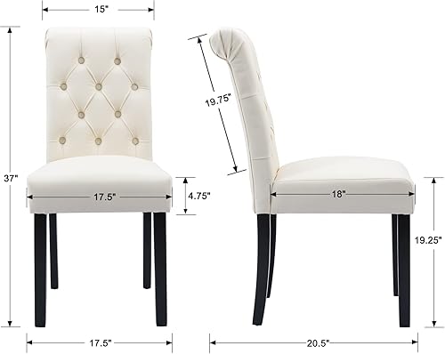 Miniatura 3 de chairus Juego de 2 sillas de comedor modernas de mediados de siglo con botón copetudo, respaldo alto, silla de piel sintética sin brazos, cómodas