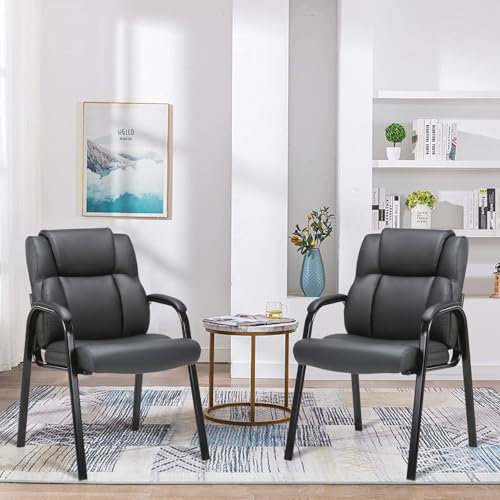 Image of CLATINA Leather Guest Chair with Padded Arm Rest for Reception Meeting Conference and Waiting Room Side Office Home Black 2 Pack