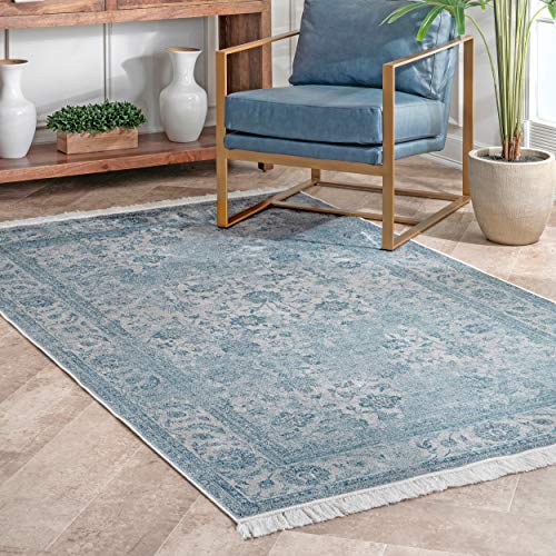nuLOOM Elyse Vintage Floral Fringe Area Rug, 5x8, Blue