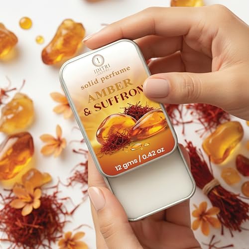 Image of Solid Perfume Amber & Saffron Gold | Green Kesar Chandan | Alcohol Free Wax Perfume Balm, Long Lasting Pocket Fragrance Tin 12g, Smooth Glide, Travel Friendly | Office Wear | Gift Ready