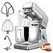 Panti Küchenmaschine Kneter, Küchenmaschine Leise Multifunktion, 6+1 Geschwindigkeit Küchenmixer, 8,5L Edelstahlschüssel mit Schneebesen, Knethaken, Flachbesen, Spritzschutz