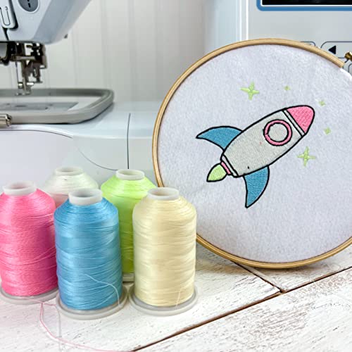 Image of ThreadArt Glow in the Dark Embroidery Thread, 1000M, White | Glow in the dark embroidery thread adds luminous detail to designs. Works with embroidery and sewing machines.