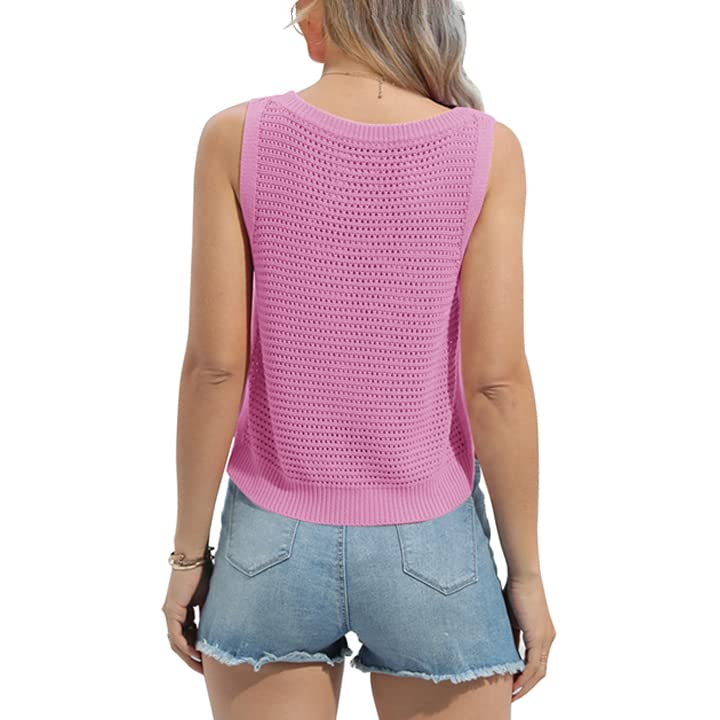 Image of FISACE Womens Crochet Tank Top Sleeveless Knit Summer Sweater | Round Neck, Hollow Out, Lightweight , Casual Crop,Cute Boho Vest