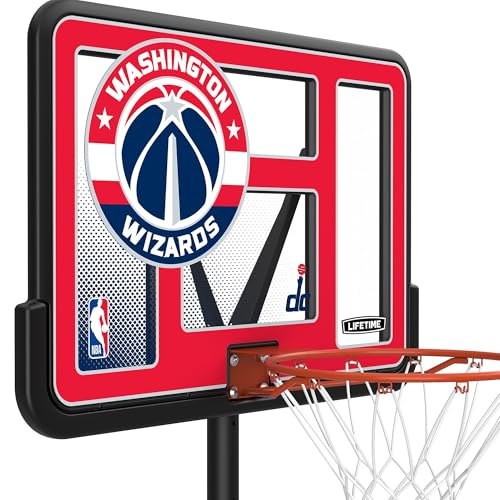 Image of Lifetime NBA Washington Wizards Portable Basketball Hoop, Adjustable Height 7.5-10 Ft, 44 Inch Shatterproof Fusion Backboard, Base with Wheels