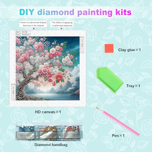 Image of AiYuanzsh Special Shape Diamond Painting Kits for Adults, 5D Crystal Rhinestone Diamond Art Landscape Tree Canvas, DIY Paint by Diamonds Unique Craft Kits, Sparkling Diamond Art Wall Decor