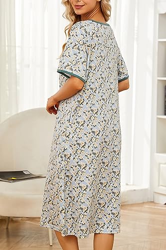 Image of AVIIER Nightgows for Women Soft Cotton Night Shirts Short Sleeve Sleepwear with Pockets
