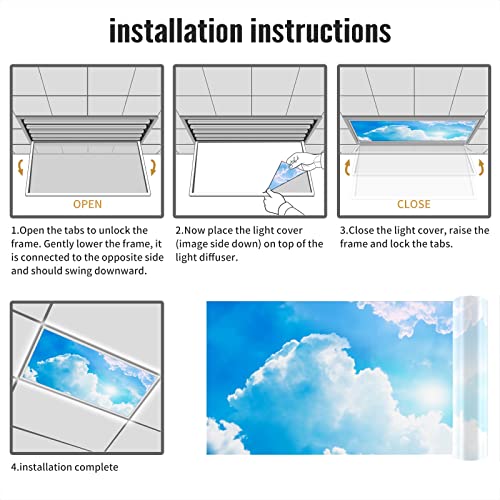 Image of Fluorescent Light Covers for Classroom Office - Eliminate Harsh Glare Causing Eyestrain and Headaches. School-Office-Indoor Ceiling Lamp Decoration.Blue Sky and White Clouds