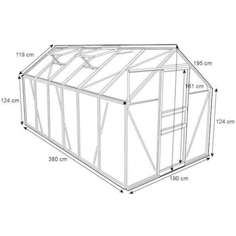Serre en polycarbonate alvéolaire 6 mm, Ezooza Oslo, 190 x 380 cm, avec fondation