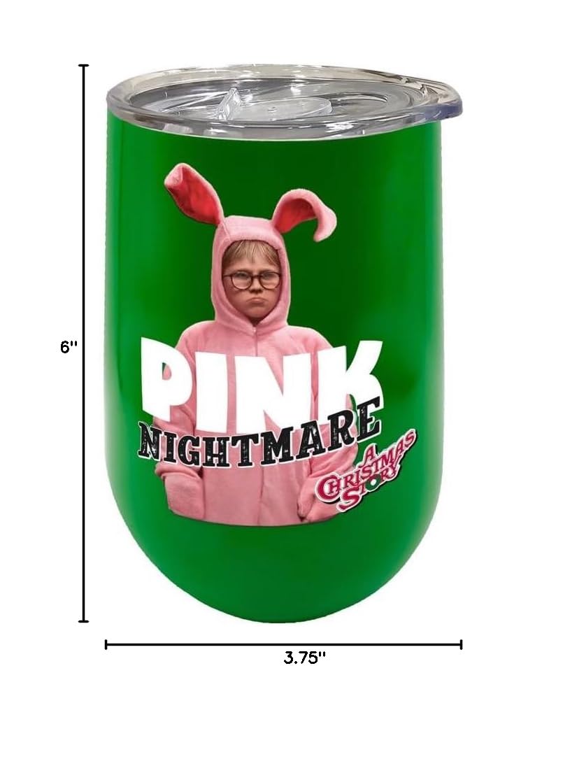 Spoontiques - A Christmas Story Pink Nightmare - Insulated Wine Tumbler with Lid - Double Wall Stainless Steel Stemless Wine Glass - 16oz, (16989)