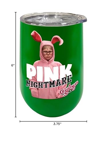 Miniatura 2 de Spoontiques - A Christmas Story Pink Nightmare - Vaso de vino aislado con tapa - Copa de vino de acero inoxidable de doble pared sin tallo - 16