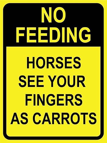 Xewazd A1340 Retro Vintage 8"X12" Sign - No Feeding Horses (See Your Fingers As Carrots) Bright Yellow, Wall Decor Plaque For Home Bar Pub Kitchen Restaurant