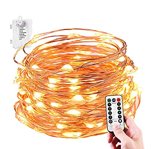 String Lights, Sanniu Battery String Lights Waterproof Design 16ft 50 LED,String Lights Battery with Remote Control 8 Modes Warm White