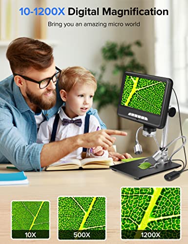 2K Lcd Digital Microscope 1200X, Dcorn 7" 24Mp Hdmi Microscope, Soldering Coin Microscope With Lights, Extension Tube & 32Gb Card Included, Coin Magnifier With Light #TOP6