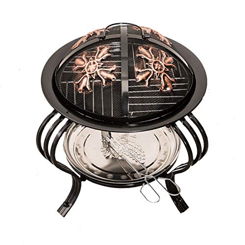 Outdoor Gusseisen Kohlenbecken, Runde Feuerstelle Edelstahl Mit Deckel, Camping Wildfire Pit Grill Kohlenbecken Holzkohle Terrassenheizung, Für