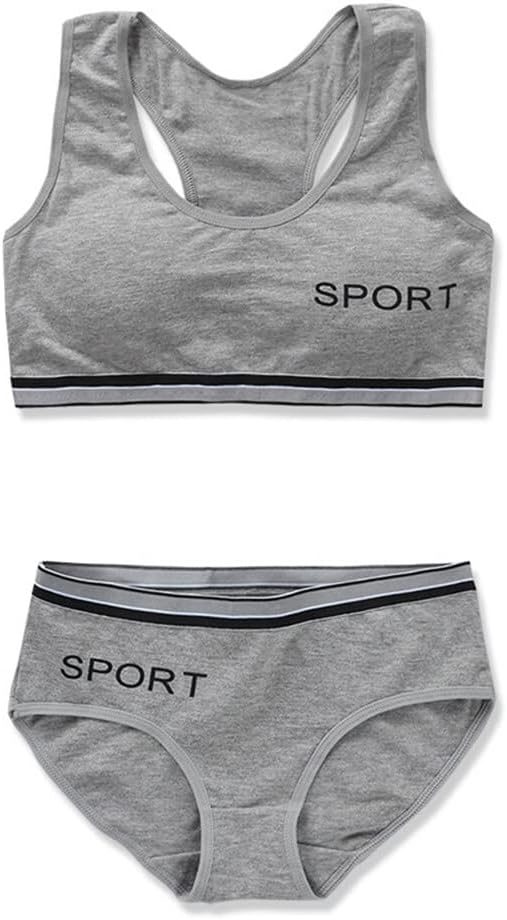 EUBUY Girls Seamless Sport Bras & Panties for Teens, 3 Pack Training Bras for Girls 8-18, Sports Seamless Bra Cotton Comfortable Breathable Panties