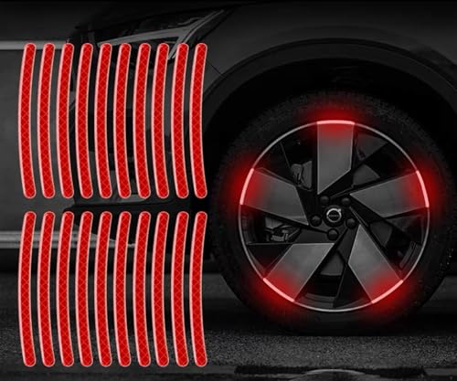 Image of REDWIND Vinyl Anti-Collision Glow In The Dark Wheel Self-Adhesive Rim Stickers - Night Reflective Tape Warning For Metal - Universal For Cars, Bikes, Motorcycles, Bicycle, Trucks 20 Strips,Red, 11 cm