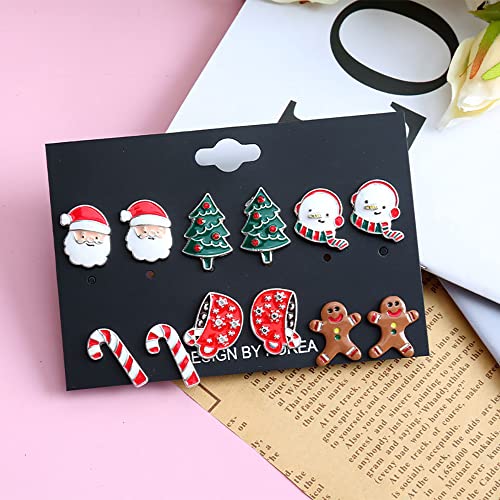 6-16 Pair Christmas Earrings For Women Cute Funny Christmas Earrings For Girls Bow Tree Santa Holiday Earrings For Christmas Gifts (6Pair, Zinc Alloy) #TOP5