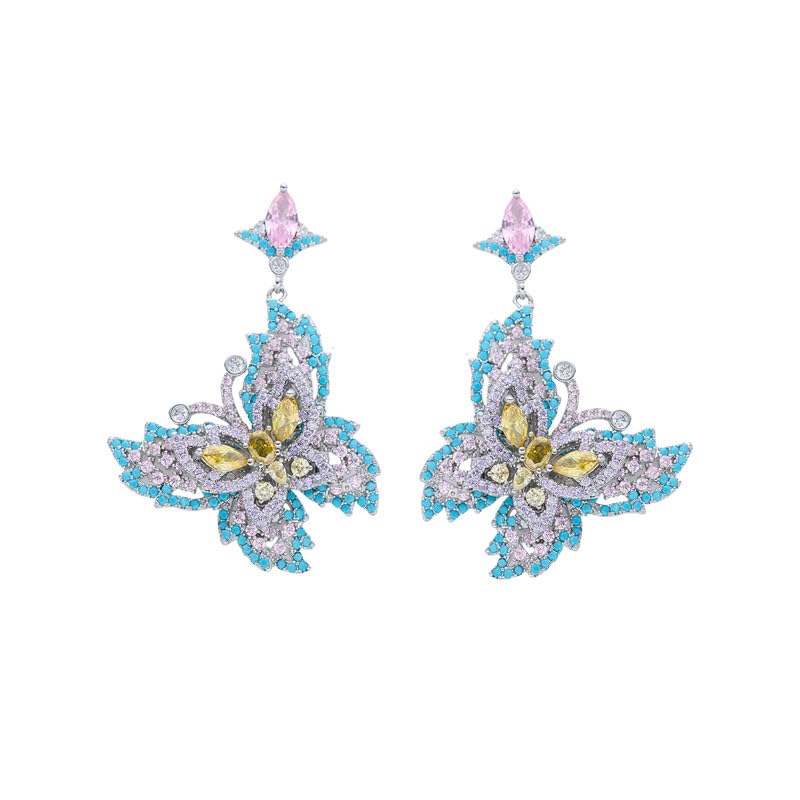 Boucles d'oreilles Papillon Or 14k et Moissanite Multicolore pour Femme