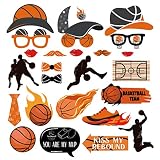 25CT Basketball Photo Booth Props with Stick,NBA Selfie Props,Basketball Themed First Birthday Party