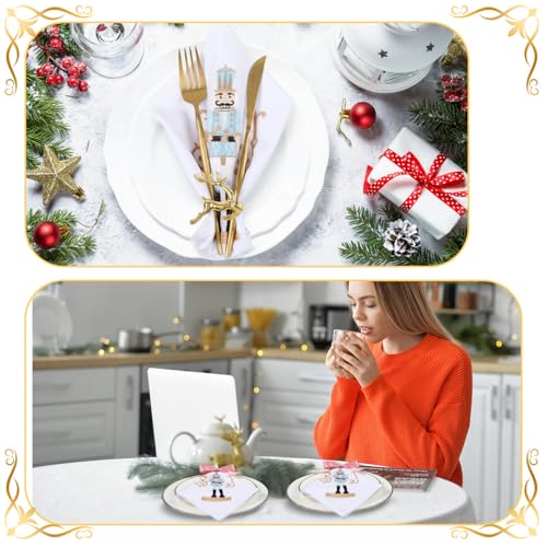 Peryiter Set of 4 Christmas Nutcracker Cloth Napkins 18 x 18 Inch Embroidery Reusable Washable Cotton Dinner Cloth Napkins Tabletop Collection for Xmas Dining Kitchen Party Wedding Decoration Supplies – Image 6