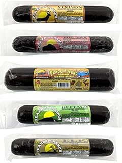 Pearson Ranch Game Meat Summer Sausage Variety Pack of 5 – Elk, Buffalo, Venison, Wild Boar, & Fender Blend (rabbit, alligator, venison, elk, buffalo, beef, pork, & wild boar) Exotic Meat Summer Sausage Pack, Gluten-Free, MSG-Free
