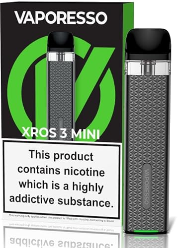 VAPORESSO XROS 3 MINI Vaping Kit, Rechargable, Refillable, Integrated 1000mAh Battery, MTL, Compact, Stylish, 2mL, E Cigarettes, E Cig, Starter Kit, Vaporesso Vaping, No Nicotine (Space Grey)