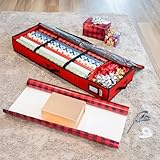HOLDN’ STORAGE Premium Wrapping Paper Storage Container - Durable 600D Tear-Proof, Fits 27 Rolls Gift Wrap, Extra Pockets for Ribbons & Bows, Underbed Storage - Ideal for Holiday Christmas, Red