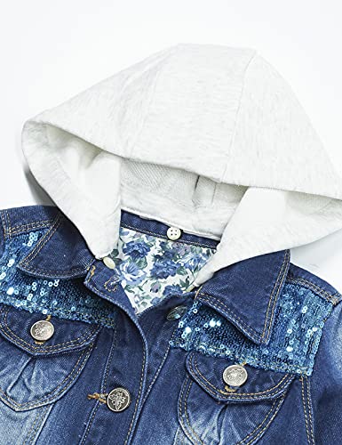 KIDSCOOL SPACE Jaqueta Jeans com Capuz para Meninos, Casaco Jeans Bordado, Azul, 5-6 anos