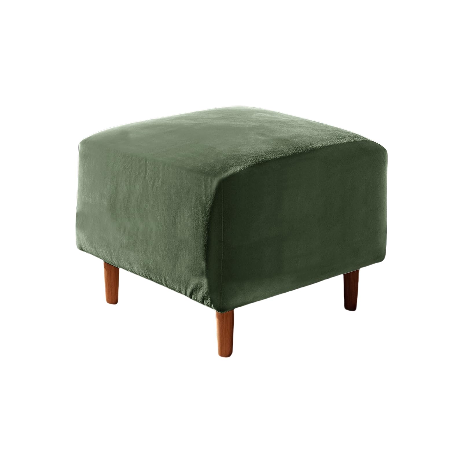 UNBBRRL Footstool Cover with Cushion Cover, Velvet Ottoman Protector Covers, Removable Pouffe Cover with 4 Ties for Living Room (Avocado,Square S stool(1pc))