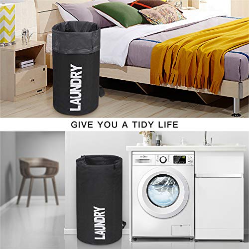 Wowlive Extra Large Foldable Laundry Bag Durable Laundry Basket Collapsible Laundry Hamper Backpack Dirty Clothes Hamper Standing Waterproof Hampers For Laundry Dorm Room (Black) #TOP2