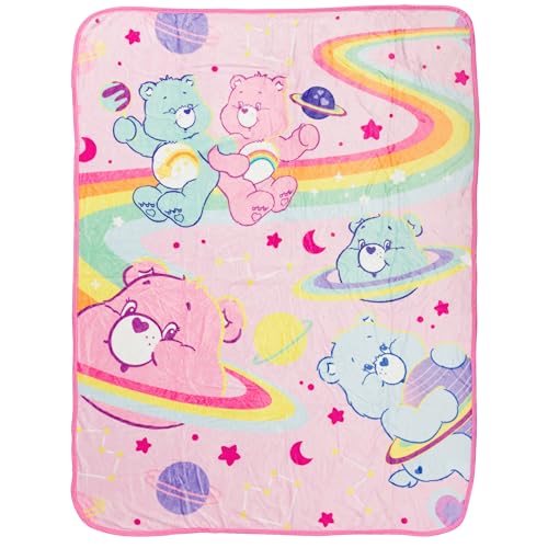 Image of Silver Buffalo Care Bears Rainbow Cosmic Space Featuring Cheer Bear and Wish Bear 45" x 60" Fleece Throw, Soft and Cozy Blanket, 250 GSM